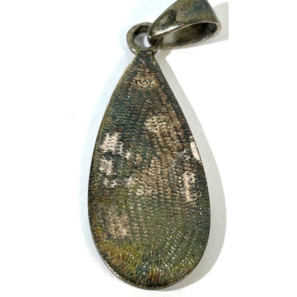 Vintage Sterling Silver & Pink Mother Of Pearl Teardrop Pendant 2” - Picture 6 of 6